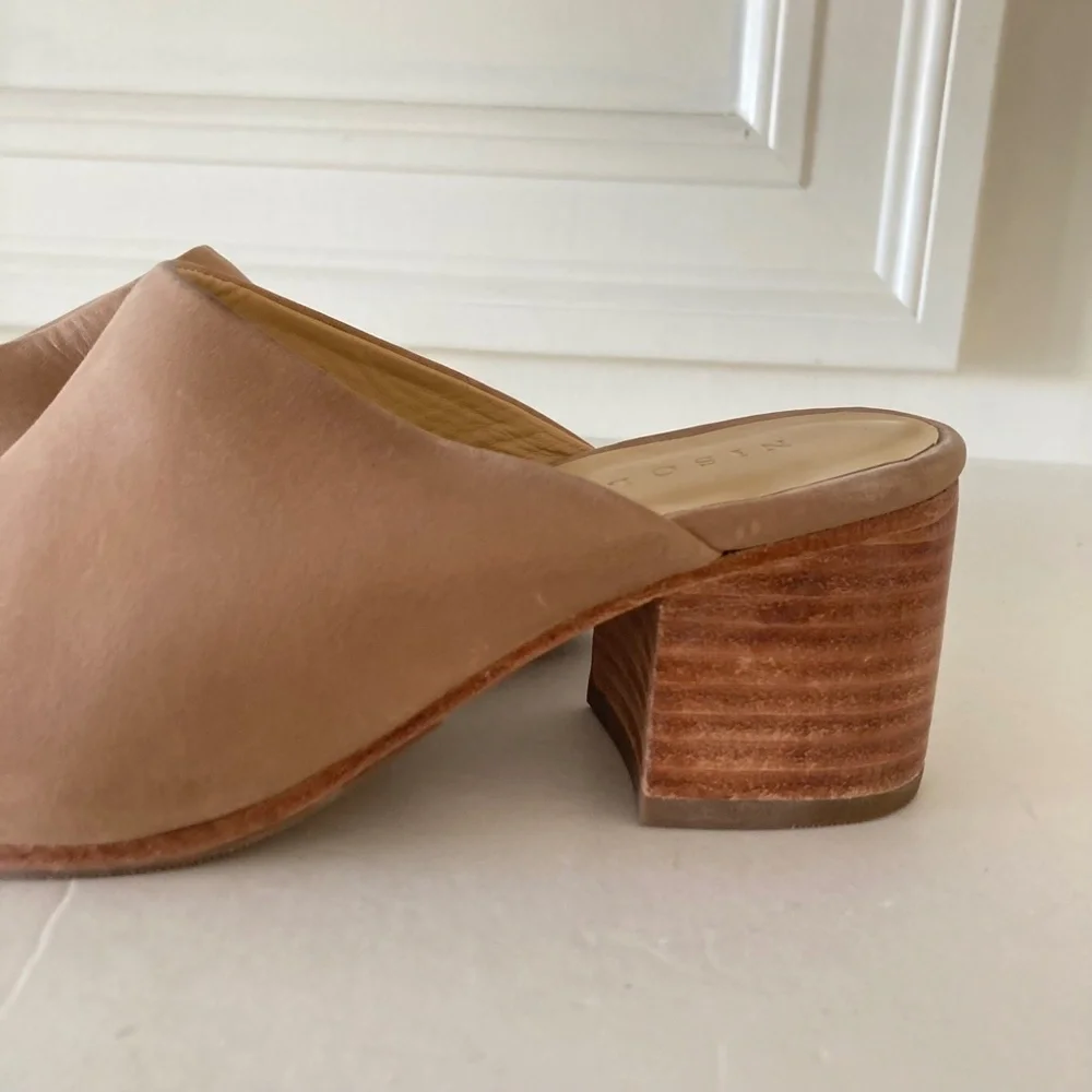 Nisolo Anthropologie All Day Honey Leather Heeled Mules Sz 7.5 - Picture 3 of 7